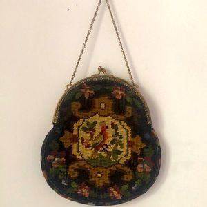 Vintage 1940s Embroidered Parrot Purse!